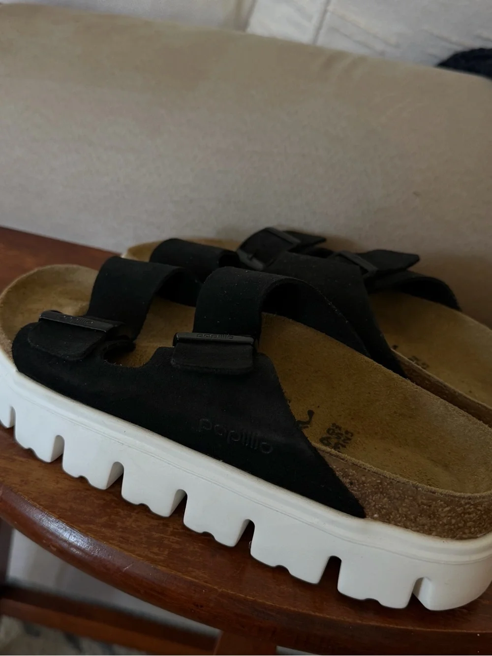 Bikenstock Papillio Black Suede Platform Slide Sandals
